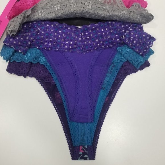 Betsey Johnson Cotton & Lace Thong Set Underwear 5 Pack - Picture 7 of 12